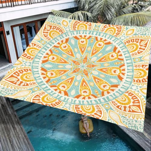 ENEN Sonnensegel Wasserdicht Quadrat Sonnensegel Balkon Sonnenschutz Schutz Windschutz Schattennetz Camping Reißfest Wetterfest für Garten Terrasse (Mandala 13,2x2.4m) von ENEN