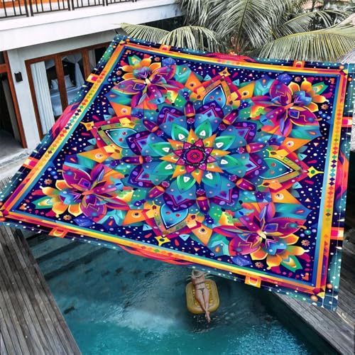ENEN Sonnensegel Wasserdicht Quadrat Sonnensegel Balkon Sonnenschutz Schutz Windschutz Schattennetz Camping Reißfest Wetterfest für Garten Terrasse (Mandala 37,1.8x1.8m) von ENEN