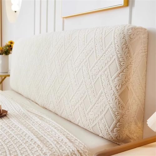ENEN Stretch Bett Kopfteil Bezug Bettkopfteil Hussen, Nordischer Jacquard Staubdichte Bett Kopfteil Abdeckung, Bett Kopfteil Gepolstert Bezug All-Inclusive Kopfteilbezug (Beige,Länge 200cm) von ENEN