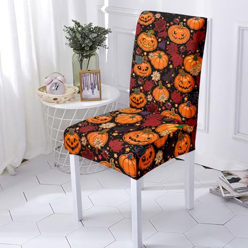 ENEN Stuhlhussen 1 4 6er Set Stretch Stuhlbezug für Esszimmerstühle, Halloween Dekoration, Abnehmbarer Waschbarer Stühle Schutz, Hussen für Stühle, Küche, Hotel (Schrecklicher Kürbis,1 Stück) von ENEN