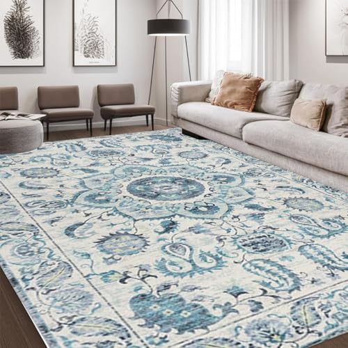 ENEN Teppich Wohnzimmer Waschbare Weich Kurzflor rutschfest Bodenmatte Traditionelles Persisches Blumenmuster Groß Teppiche für Schlafzimmer, Esszimmer, Büro, Bereich Dekor (Farbe 1,100x150cm) von ENEN