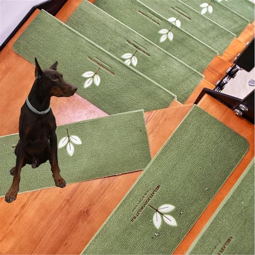 ENEN Treppenstufen Matten Antirutsch, Modern Treppenstufen Teppich mit rutschfest Treppenteppich Selbstklebend Sicherheit Stufenteppich für Kinder, Älteste und Haustiere (15pc,Grüne-Blätter) von ENEN