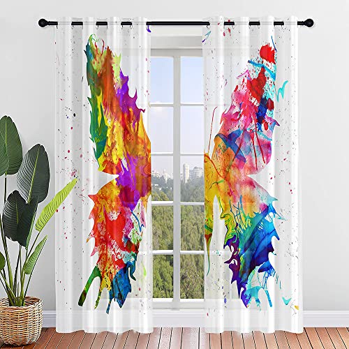 ENEN Vorhänge Wohnzimmer, Gardinen mit Ösen Halbtransparent Schmetterling Druck Gardinen Wohnzimmer, Schlaufenschal 2er Set für Kleine Fenster Küche Wohnzimmer Landhaus (140x160cm,Regenbogen) von ENEN