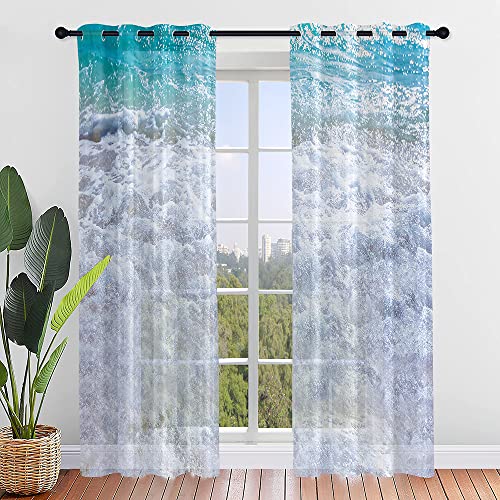 ENEN Vorhänge Wohnzimmer 2er Set, Gardinen mit Ösen Halbtransparent Gardinen Wohnzimmer Schlaufenschal für Kleine Fenster Küche Wohnzimmer Landhaus (Meeresoberfläche,140x213cm) von ENEN