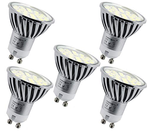Energmix 5x GU10 LED Lampe 4W 400 lm - LED Spot Strahler -Leuchtmittel mit 5050 SMD LED Kaltwei Tageslicht 230 Volt 4 Watt (mit Schutzglas), 2063x5 von ENERGMiX