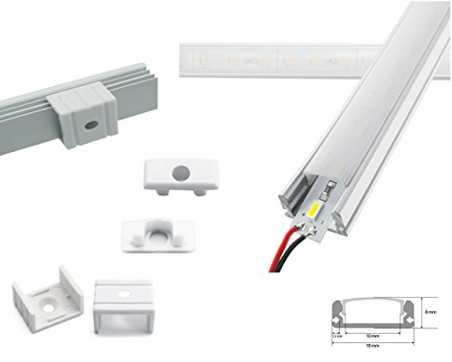 LED Aluschiene Set Alu Profil Schiene milchig Opel weißer Abdeckung ink. SMD Alustrip Hart Strip Lichtleiste Profil A milchig + Alu Strip Blau 1 Meter von ENERGMiX