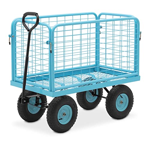 hillvert HT-TWIN-400 Transportwagen 400 kg abnehmbare Seitengitter 110 x 60 x 104 cm Luftreifen 150° Deichsel gepolsterter Griff Gitterwagen Gartenwagen Plattformwagen Handwagen Bollerwagen von ENERJARY