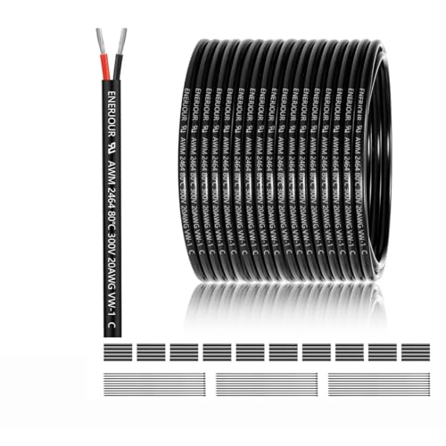 20 AWG 2x0,5mm² 2 Adriges Kabel 45 Meter, 2 adrig Draht aus verzinntem Kupfer, PVC 20AWG 2 adrig für DC 5V/12V/24V, LED Beleuchtung, Verlängerungskabel, kfz usw, CE Zertifizierung von ENERJOUR