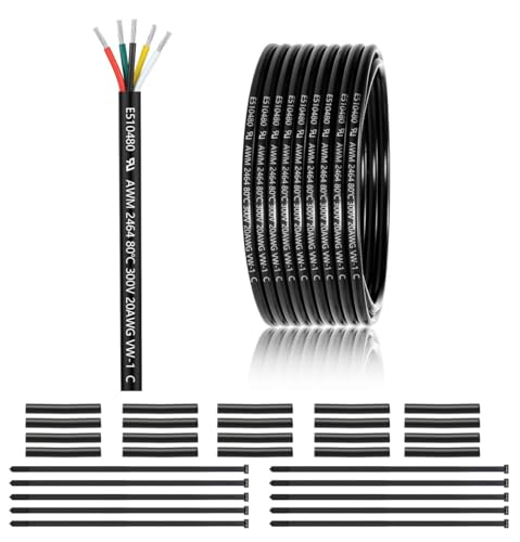 20 AWG 5x0,5mm² 5 Adriges Kabel 15 Meter, 20 AWG 5 adrig Draht aus verzinntem Kupfer, PVC 20AWG 5 adrig für DC 5V/12V/24V, LED-Beleuchtung, Verlängerungskabel, kfz usw, CE Zertifizierung von ENERJOUR