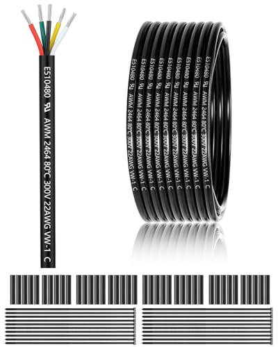 22 AWG 5x0,3mm² 5 Adriges Kabel 30 Meter, 22 AWG 5 adrig Draht aus verzinntem Kupfer, PVC 22AWG 5 adrig für DC 5V/12V/24V, LED-Beleuchtung, Verlängerungskabel, kfz usw, CE Zertifizierung von ENERJOUR