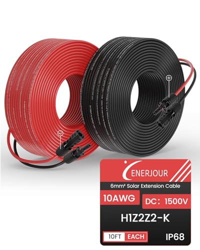 ENERJOUR Solar-Verlängerungskabel, 3 m, 10 AWG, 6 mm², Solarmoduldraht, 10 Gauge, verzinntes Kupfer, PV-Draht mit wasserdichter Buchse und Stecker für Zuhause, Marine, Wohnmobil ENERJOUR Solar-Verlängerungskabel, 3 m, 10 AWG, 6 mm², Solarmoduldraht, 10 Gauge, verzinntes Kupfer, PV-Draht mit wasserdichter Buchse und Stecker für Zuhause, Marine, Wohnmobil von ENERJOUR