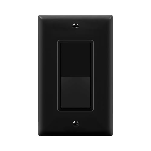 ENERLITES Dekorateur Schalter mit Wandplatte, Paddel-Lichtschalter, 3-fach oder einpolig, 3-adrig, Erdungsschraube, Wohnqualität, 15 A, 120 V, UL-gelistet, 93150-BKWP, Schwarz mit Wandplatte von ENERLITES