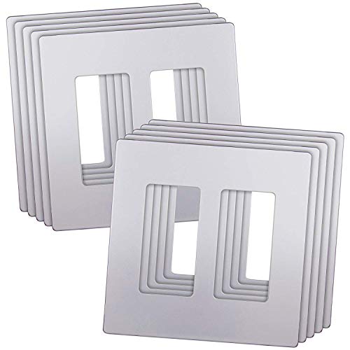 ENERLITES Elite Serie SI8832-SV-10 schraubenlose Wandplatte, kindersichere Steckdosenabdeckung, glänzende Oberfläche, Größe 2-Gang 11,9 cm H x 12 cm L, unzerbrechlicher Thermoplast, Polycarbonat von ENERLITES