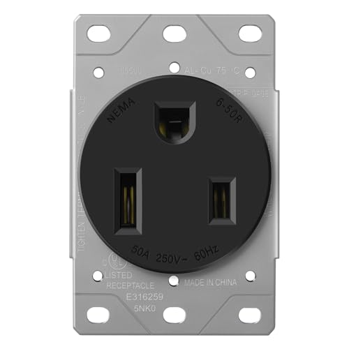 ENERLITES NEMA 6-50R Steckdose, 50 A, 250 V, robuste 50-A-Steckdose, für Schweißer, Plasmaschneider, elektrische Bereiche, Trockner und mehr, 2-polig, 3 Draht, 65500-BK, Schwarz von ENERLITES