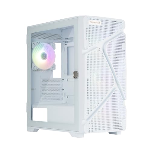 Enermax MarbleShell Mesh MS21 ARGB Mini Tower Gaming-PC-Gehäuse - 4x PWM 12cm ARGB-Lüfter - 2x USB3.0 und USB 3.2 Typ C- Snow White; ECA-MS21-WW-ARGB von ENERMAX