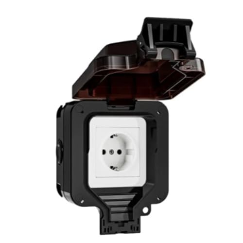 ENERRGECKO IP66 Wasserdichte Steckdose 220V Schwarz Wandstecker Strom mit eingebautem Schalter Elektrisches EU-Haushaltsgerät(A) Einfache Installation von ENERRGECKO