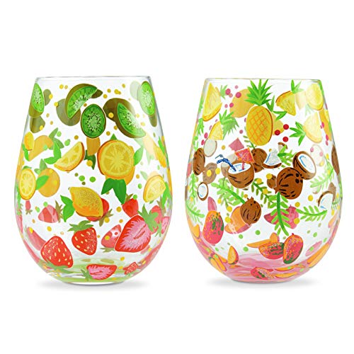 Enesco Designs by Lolita Tutti Fruiti Weinglas-Set, handgemalt, ohne Stiel, 590 ml, mehrfarbig von Enesco