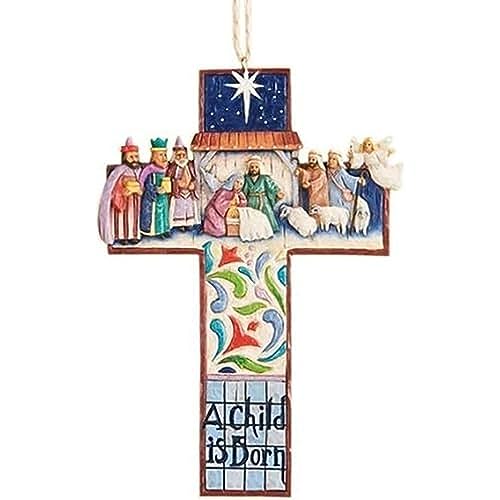 Jim Shore Heartwood Creek Kreuz, Krippenszene, Steinharz, hängende Ornamente, 12,1 cm von Enesco