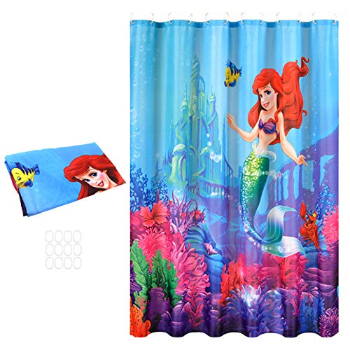 Blau Little Mermaid Ariel Bad Duschvorhang Wasserdichtes Polyester mit 12 Haken 180x180cm 70x70 Zoll von ENET