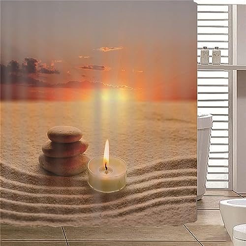 ENFETE Duschvorhang 120x200cm Kerze Duschvorhang Antischimmel Wasserdicht Steine Shower Curtains Geeignet für Badezimmer Badewanne mit 8 Kunststoffhaken von ENFETE