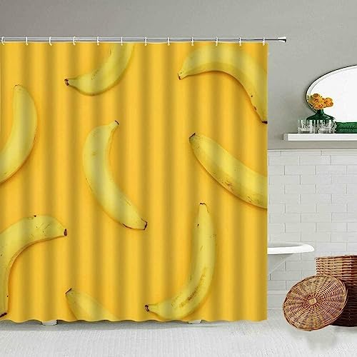 ENFETE Duschvorhang 180x180cm Banane Duschvorhang Antischimmel Wasserdicht Früchte Shower Curtains Geeignet für Badezimmer Badewanne mit 12 Kunststoffhaken von ENFETE
