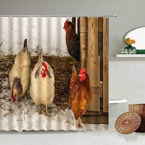 ENFETE Duschvorhang 180x180cm Huhn Duschvorhang Antischimmel Wasserdicht Bauernhof Shower Curtains Geeignet für Badezimmer Badewanne mit 12 Kunststoffhaken von ENFETE