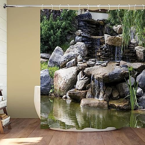 ENFETE Duschvorhang 180x200cm Felsen Duschvorhang Antischimmel Wasserdicht Garten Shower Curtains Geeignet für Badezimmer Badewanne mit 12 Kunststoffhaken von ENFETE