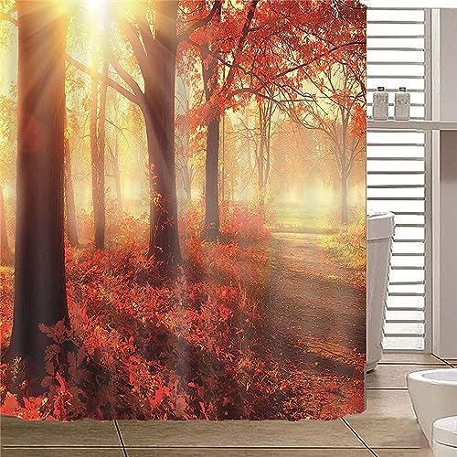 ENFETE Duschvorhang 200x200cm Ahorn Wald Duschvorhang Antischimmel Wasserdicht Herbst Shower Curtains Geeignet für Badezimmer Badewanne mit 12 Kunststoffhaken von ENFETE