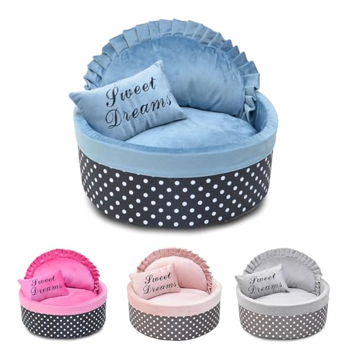 ENGEL WEMANG Hundebett mit Punkten, Schwammfüllung und fleecebezogen – warmes Katzenbett mit Kissen, weich und wärmend (Blau, φ 40cm Gewicht unter 3,5 kg S) von ENGEL WEMANG