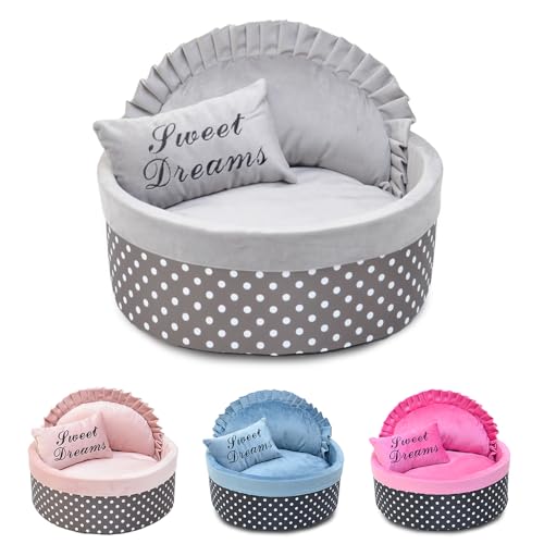 ENGEL WEMANG Hundebett mit Punkten, Schwammfüllung und fleecebezogen – warmes Katzenbett mit Kissen, weich und wärmend (Grau, φ 40cm Gewicht unter 3,5 kg S) von ENGEL WEMANG