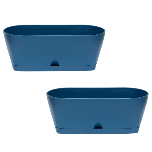 ENGELLAND 2X Blumenkasten Balkonkasten Pflanztopf für Garten Balkon und Tischdeko mit Wasserauffangschale oval Petrol blau von ENGELLAND