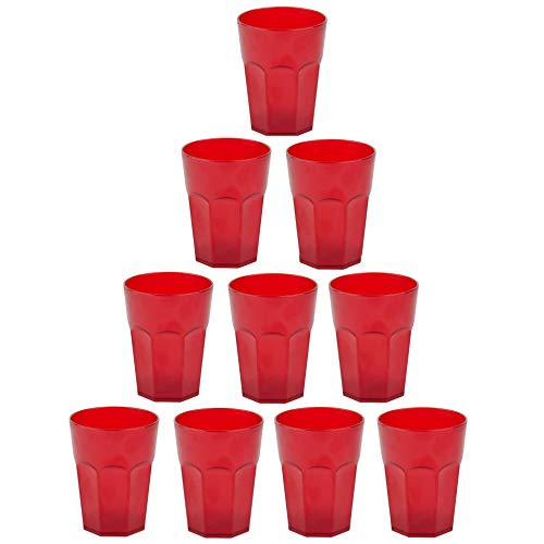 ENGELLAND - 10 x Plastikbecher, Trinkbecher, Rot, Cocktailbecher, 250 ml, mit Eichstrich, stapelbar, Mehrweg, Kunststoff, Frostoptik, wiederverwendbar, Party-Becher, Trink-Glas von ENGELLAND