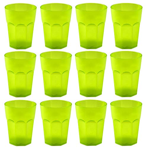 ENGELLAND - 12 x Plastikbecher, Trinkbecher, Grün, Cocktailbecher, 400 ml, mit Eichstrich, stapelbar, Mehrweg, Kunststoff, Frostoptik, wiederverwendbar, Party-Becher, Trink-Glas von ENGELLAND