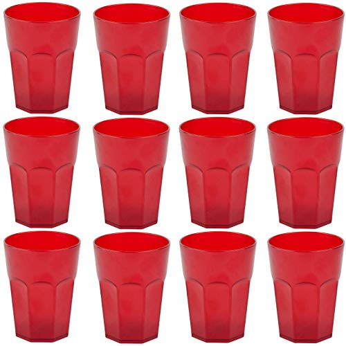 ENGELLAND - 12 x Plastikbecher, Trinkbecher, Rot, Cocktailbecher, 400 ml, mit Eichstrich, stapelbar, Mehrweg, Kunststoff, Frostoptik, wiederverwendbar, Party-Becher, Trink-Glas von ENGELLAND