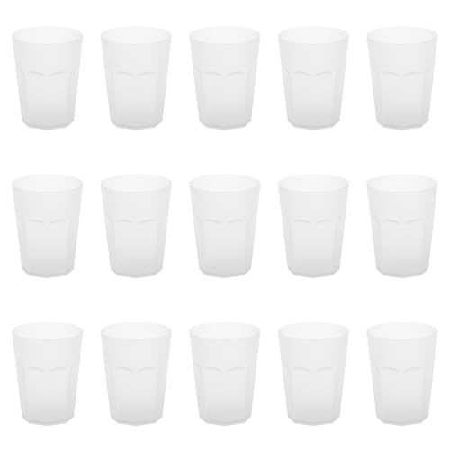 ENGELLAND - 15 x Plastikbecher, Trinkbecher, Weiß, Frostoptik, 400 ml, Eichstrich, bruchfest, stapelbar, Mehrweg, Kunststoff, wiederverwendbar, Party-Becher, Trink-Glas von ENGELLAND