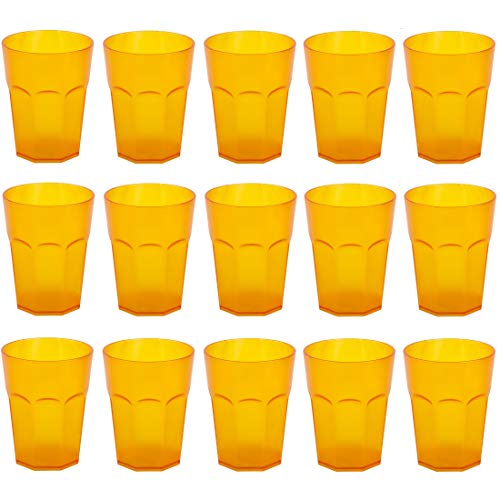 ENGELLAND - 15 x Plastikbecher, Trinkbecher, Orange, Cocktailbecher, 250 ml, mit Eichstrich, stapelbar, Mehrweg, Kunststoff, Frostoptik, wiederverwendbar, Party-Becher, Trink-Glas von ENGELLAND