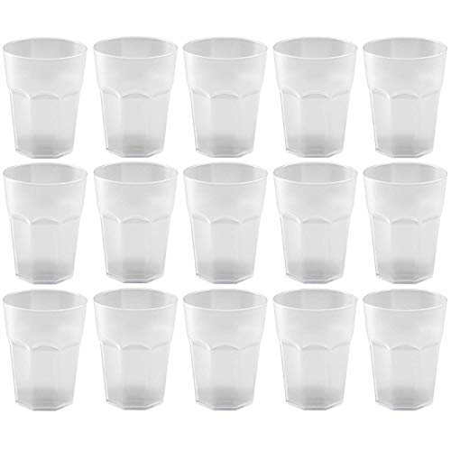 ENGELLAND - 15 x Plastikbecher, Trinkbecher, Weiß, Cocktailbecher, 250 ml, mit Eichstrich, stapelbar, Mehrweg, Kunststoff, Frostoptik, wiederverwendbar, Party-Becher, Trink-Glas von ENGELLAND