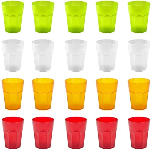 ENGELLAND - 20 x Plastikbecher, Trinkbecher, bunter Farbmix, Cocktailbecher, 400 ml, mit Eichstrich, stapelbar, Mehrweg, Kunststoff, Frostoptik, wiederverwendbar, Party-Becher, Trink-Glas von ENGELLAND