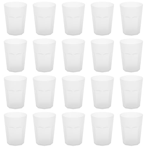 Engelland - 20 x Plastikbecher, Trinkbecher, Weiß, Frostoptik, 400 ml, Eichstrich, bruchfest, stapelbar, Mehrweg, Kunststoff, wiederverwendbar, Party-Becher, Trink-Glas von Engelland
