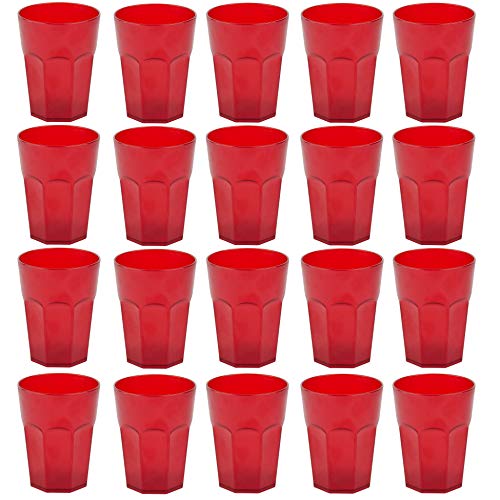 ENGELLAND - 20 x Plastikbecher, Trinkbecher, Rot, Cocktailbecher, 250 ml, mit Eichstrich, stapelbar, Mehrweg, Kunststoff, Frostoptik, wiederverwendbar, Party-Becher, Trink-Glas von ENGELLAND