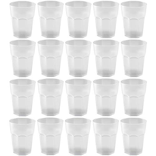 ENGELLAND - 20 x Plastikbecher, Trinkbecher, Weiß, Cocktailbecher, 250 ml, mit Eichstrich, stapelbar, Mehrweg, Kunststoff, Frostoptik, wiederverwendbar, Party-Becher, Trink-Glas von ENGELLAND