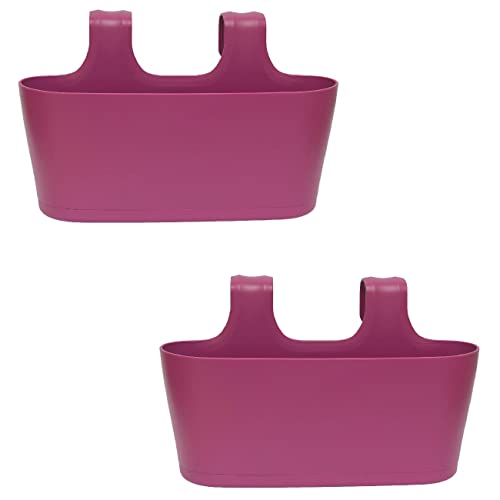ENGELLAND 2 x Blumenkasten zum Auf-Hängen, Farbe: Lila, Blumentopf, oval, Balkon, Übertopf, Pflanzkasten, mit Wasserspeicher/Wasserauffangschale von Engelland