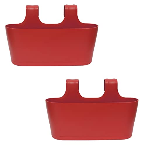 ENGELLAND 2 x Blumenkasten zum Auf-Hängen, Farbe: Rot, Blumentopf, oval, Balkon, Übertopf, Pflanzkasten, mit Wasserspeicher/Wasserauffangschale von Engelland