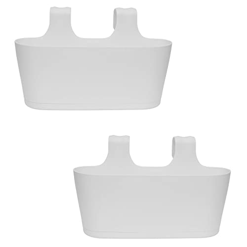 ENGELLAND 2 x Blumenkasten zum Auf-Hängen, Farbe: Weiß, Blumentopf, oval, Balkon, Übertopf, Pflanzkasten, mit Wasserspeicher/Wasserauffangschale von Engelland