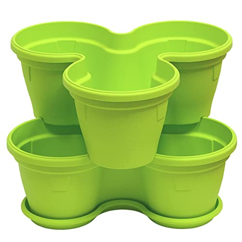 Engelland 2X Blumentopf, Säulentopf, Pflanzturm, Hochbeet, Pflanztopf-Kübel mit Untersetzer, stapelbar, widerstandsfähig, Kunststoff, für Außenbereich, 22 Liter, Farbe: Grün von Engelland