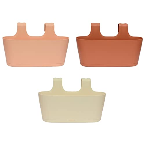 ENGELLAND 3 x Blumenkasten zum Auf-Hängen, Farbmix: Apricot, Rotbraun, Beige, Blumentopf, oval, Balkon, Übertopf, Pflanzkasten, mit Wasserspeicher/Wasserauffangschale von ENGELLAND