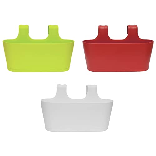 ENGELLAND 3 x Blumenkasten zum Auf-Hängen, Farbmix: Grün, Rot, Weiß, Blumentopf, oval, Balkon, Übertopf, Pflanzkasten, mit Wasserspeicher/Wasserauffangschale von Engelland