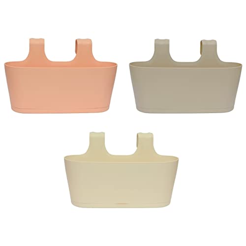 ENGELLAND 3 x Blumenkasten zum Auf-Hängen, Farbmix: Apricot, Sand, Beige, Blumentopf, oval, Balkon, Übertopf, Pflanzkasten, mit Wasserspeicher/Wasserauffangschale von ENGELLAND