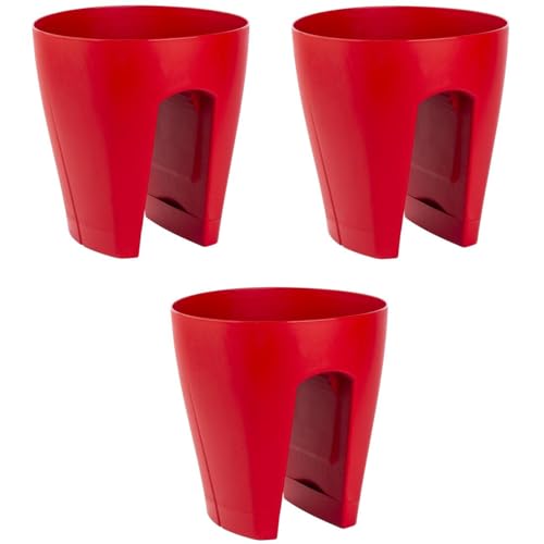 ENGELLAND 3 x Blumentopf für Balkon-Geländer, Farbe: Rot, Blumenkasten, Balkonkiste, 9 Liter, Kunststoff, Außenbereich, B Ø 29 x H 30 cm von ENGELLAND