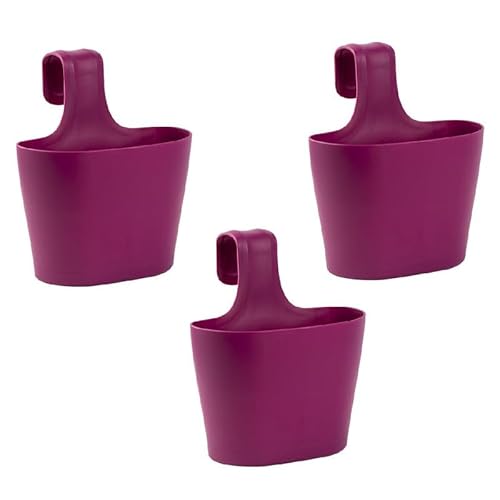 ENGELLAND 3 x Blumentopf zum Auf-Hängen, Geländertopf, Lila, Hängetopf, Balkon-Kasten, oval, Übertopf, Pflanzkasten, mit Wasserspeicher/Wasserauffangschale, 2,8 Liter von ENGELLAND